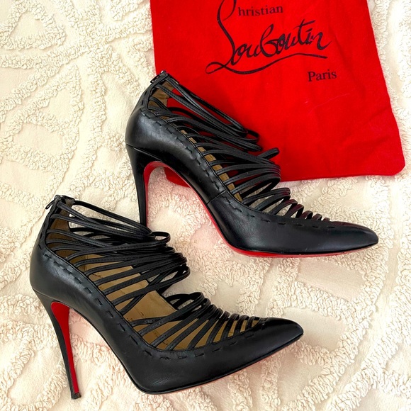 Christian Louboutin Shoes - Christian Louboutin size 38 and 38.5 black leather strappy heels size 8 100mm